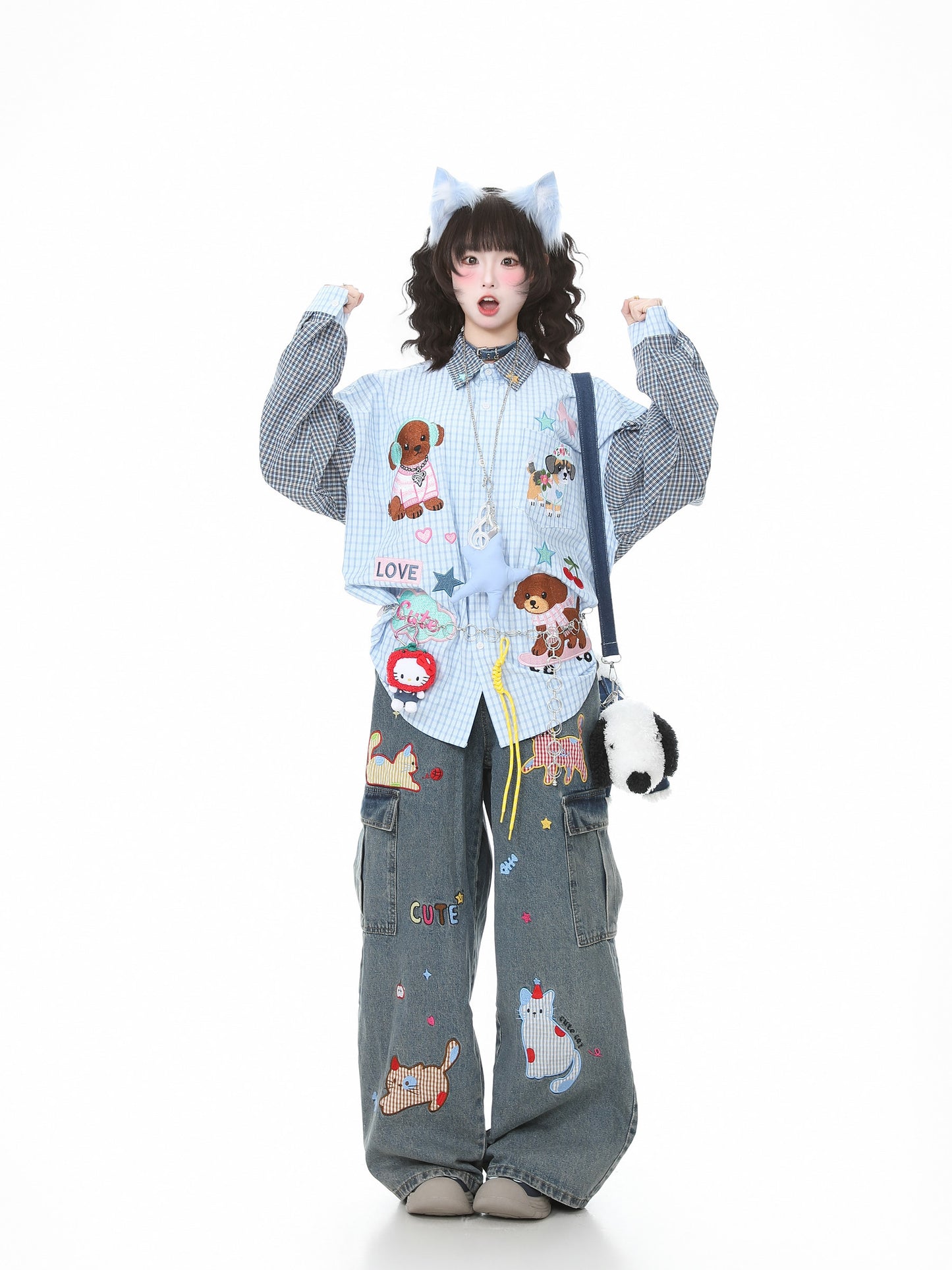 Languid Park - Puppy Embroidered Plaid Shirt shirt Languid Park