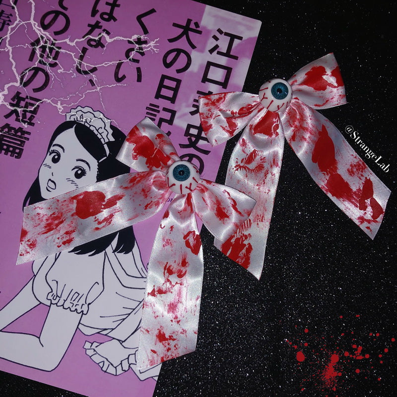 StrangeLab Ghost Princess Hair Clip | Gothic Bloodstained Eyeball Ribbon Bow Clip hair clip strangelab