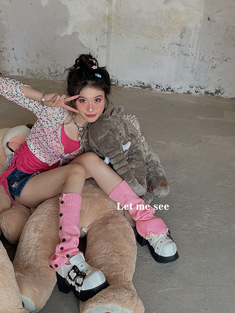 LET ME SEE Button Leg Warmers | Multicolor Knit Leg Covers leg warmmers let me see