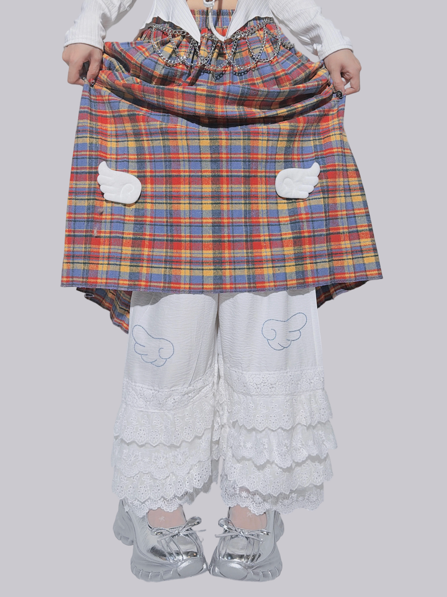 FANLOVEGIRL - White Lace Layered Wide Pants shorts FANLOVEGIRL