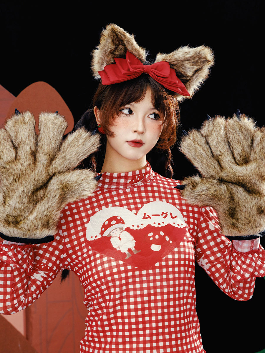Meugler – Kawaii Red Mushroom & Heart Top