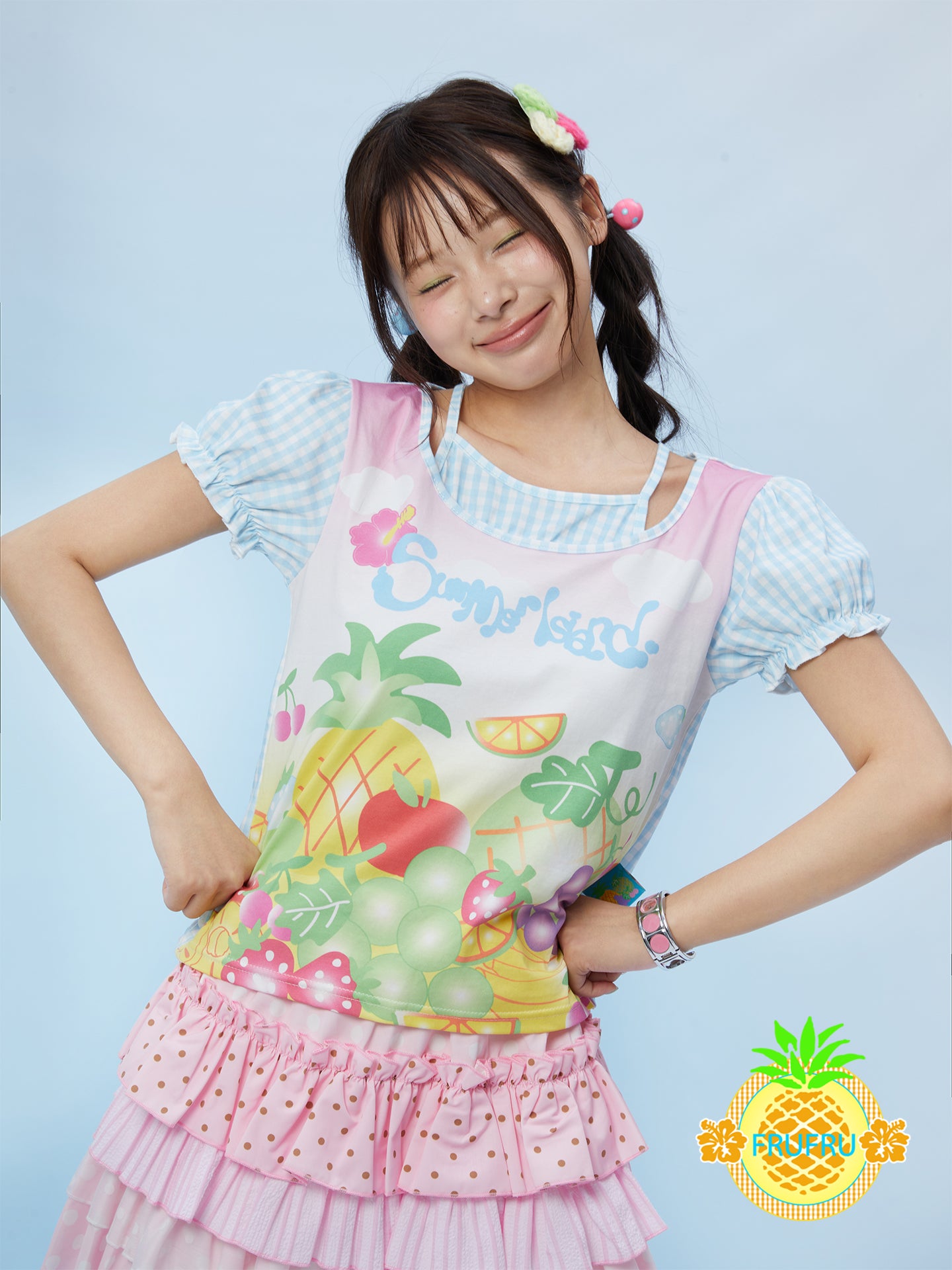 Frufru Fruity Gingham Print T-Shirt | Kawaii Cotton Tee tshirt frufru