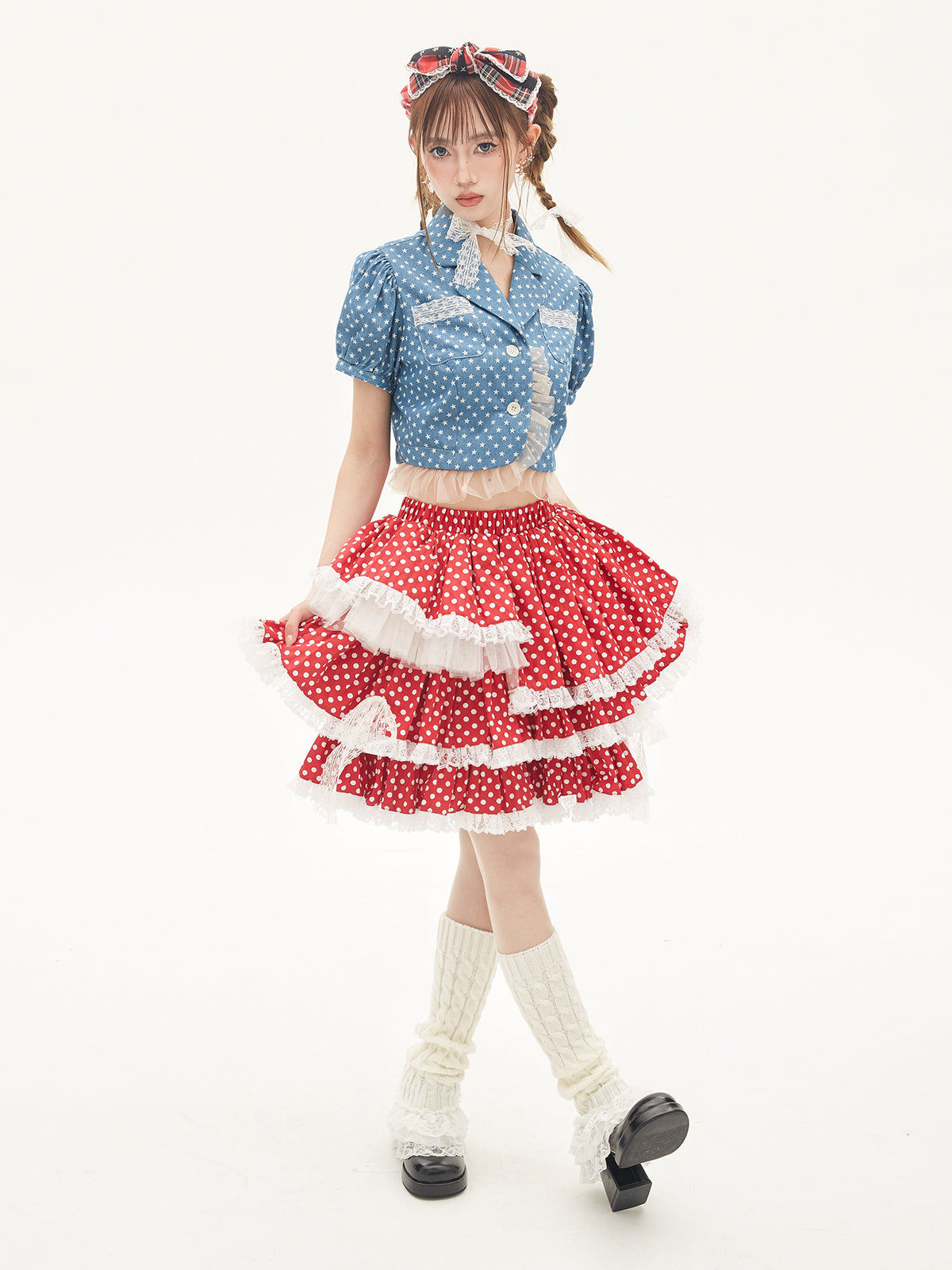SOS MEME CLUB – Showa Retro Red Polka Dot Layered Cake Skirt skirt SOS MEME CLUB