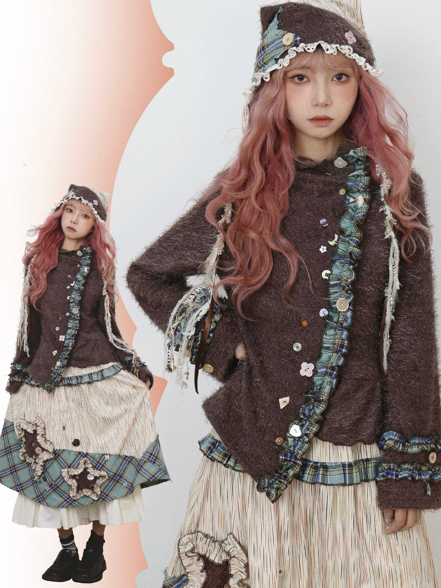 ShiChang Gothic Fairy Knit Top | Asymmetrical Punk Lace Flare Sleeve Sweater sweater ShiChang