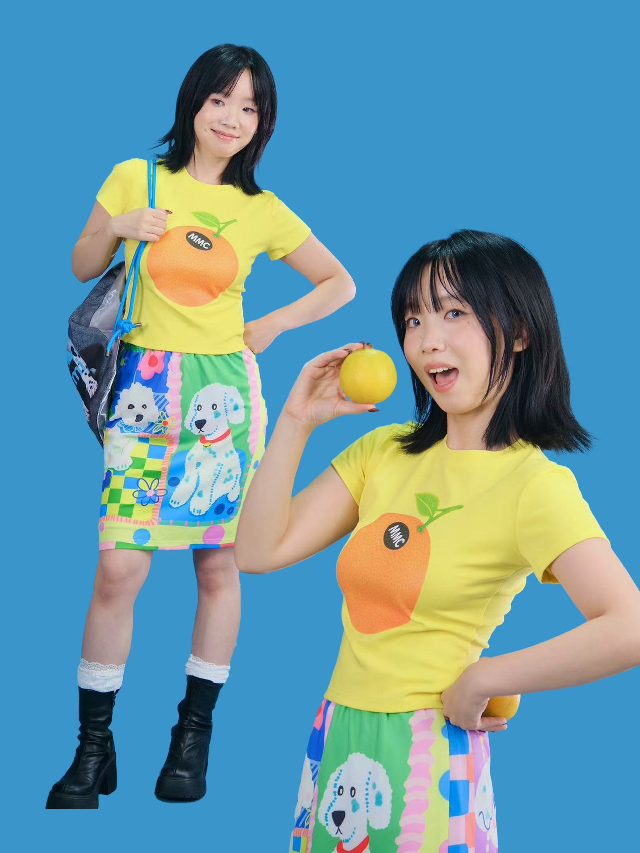 MeowMeow Bug - Decora Kei Orange Print Slim Fit T-Shirt tshirt MeowMeow Bug