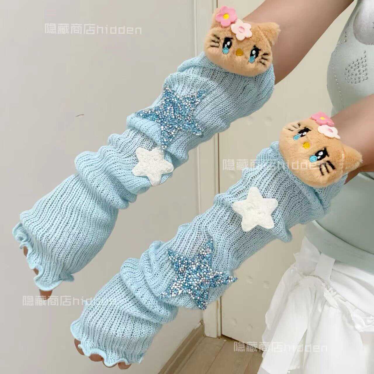 Hidden – Decora Kei Cute Sleeves with Stars Blue Versatile Accessories sleeves hidden