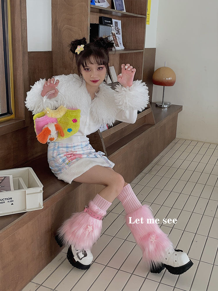 LET ME SEE Pink Fuzzy Leg Warmers | Star Cute Leg Covers leg warmmers let me see