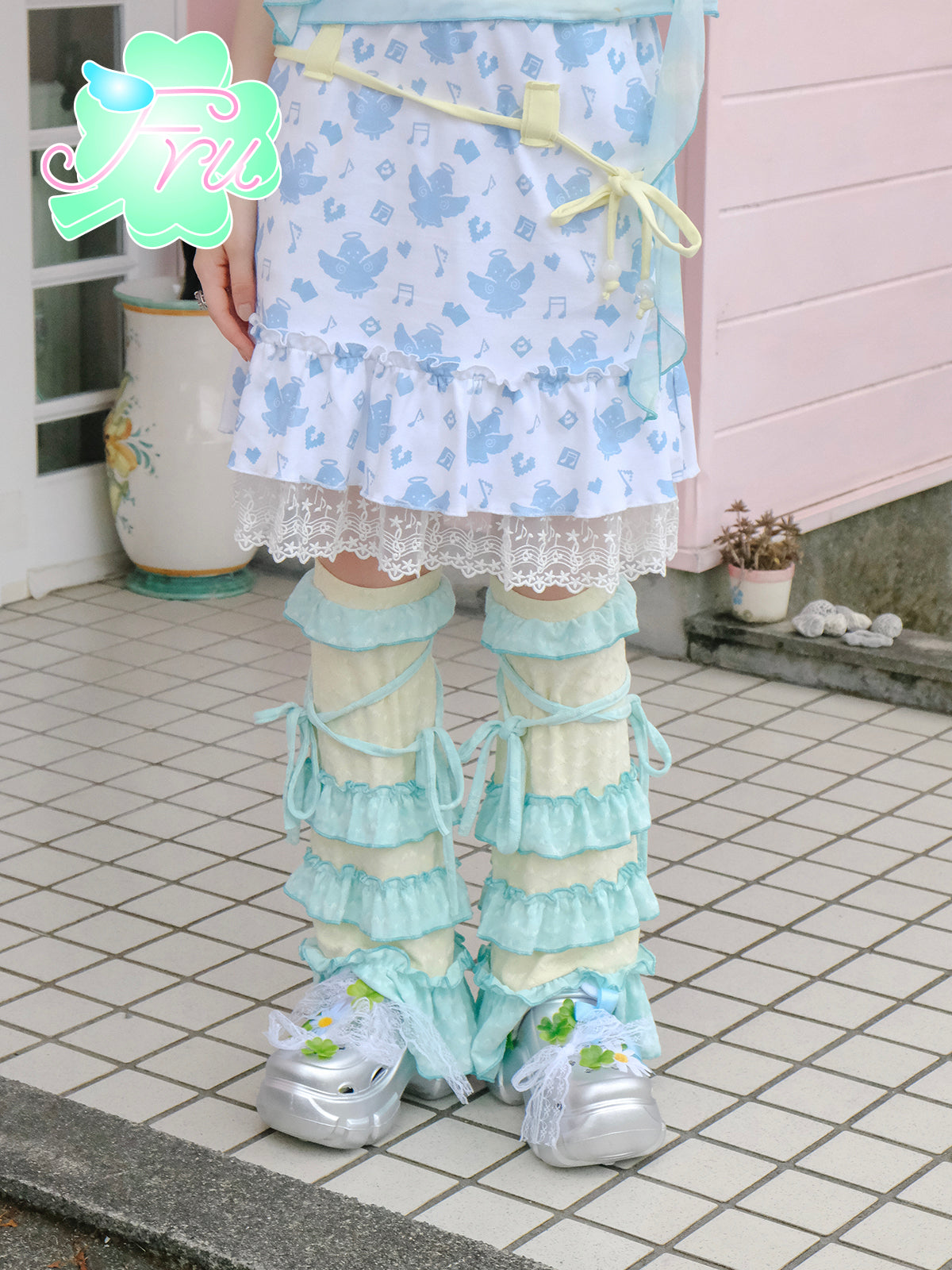 frufru Decora Kei Leg Covers | Green Lace Leg Warmers | Sweet Girl Summer Sock Sleeves leg warmmers frufru
