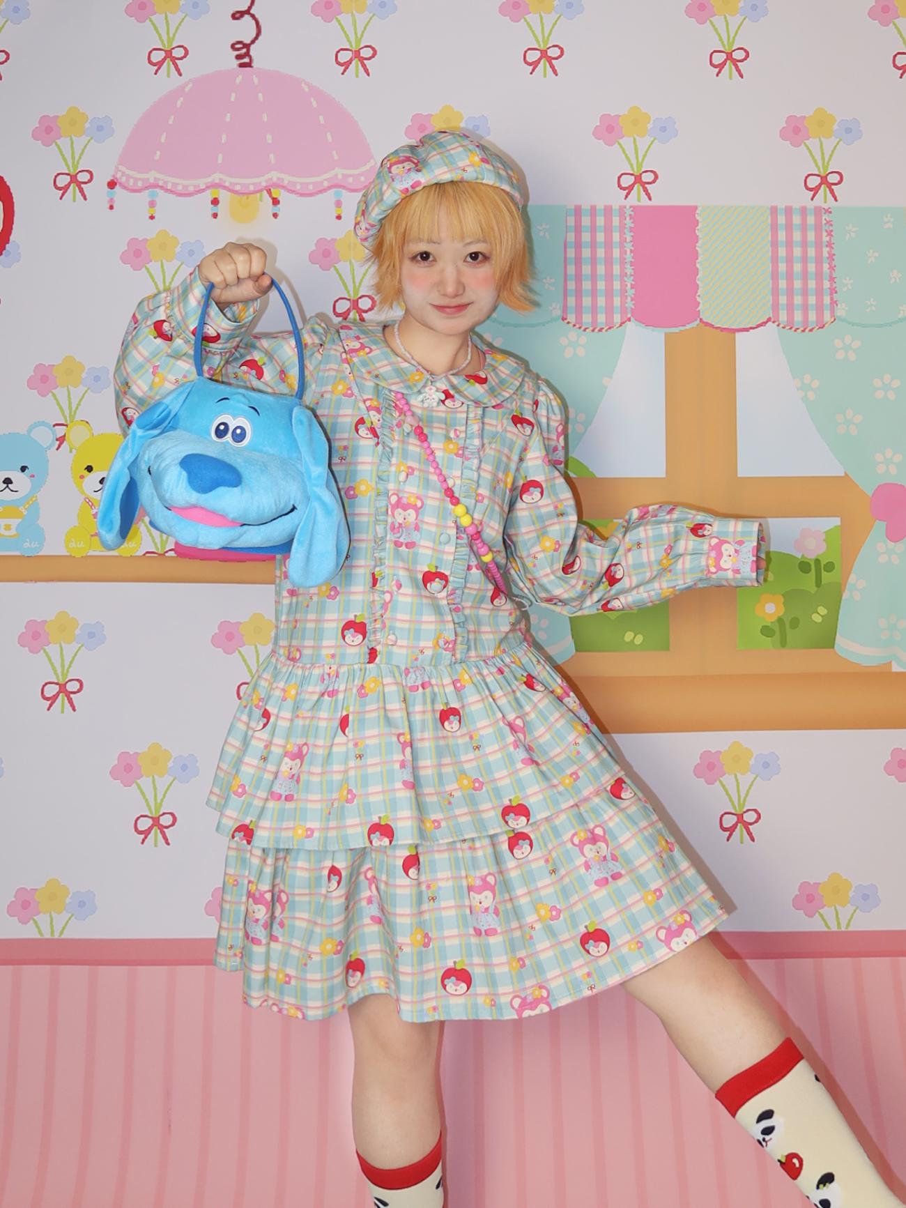Kawaii Long-Sleeve Dress – Apple Mouse Print Loose Fit dress LULULULU