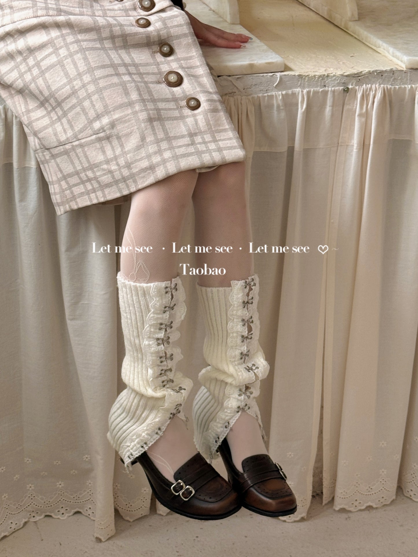 LET ME SEE - Kawaii Lace Knit Leg Warmers Split Slimming leg warmmers let me see