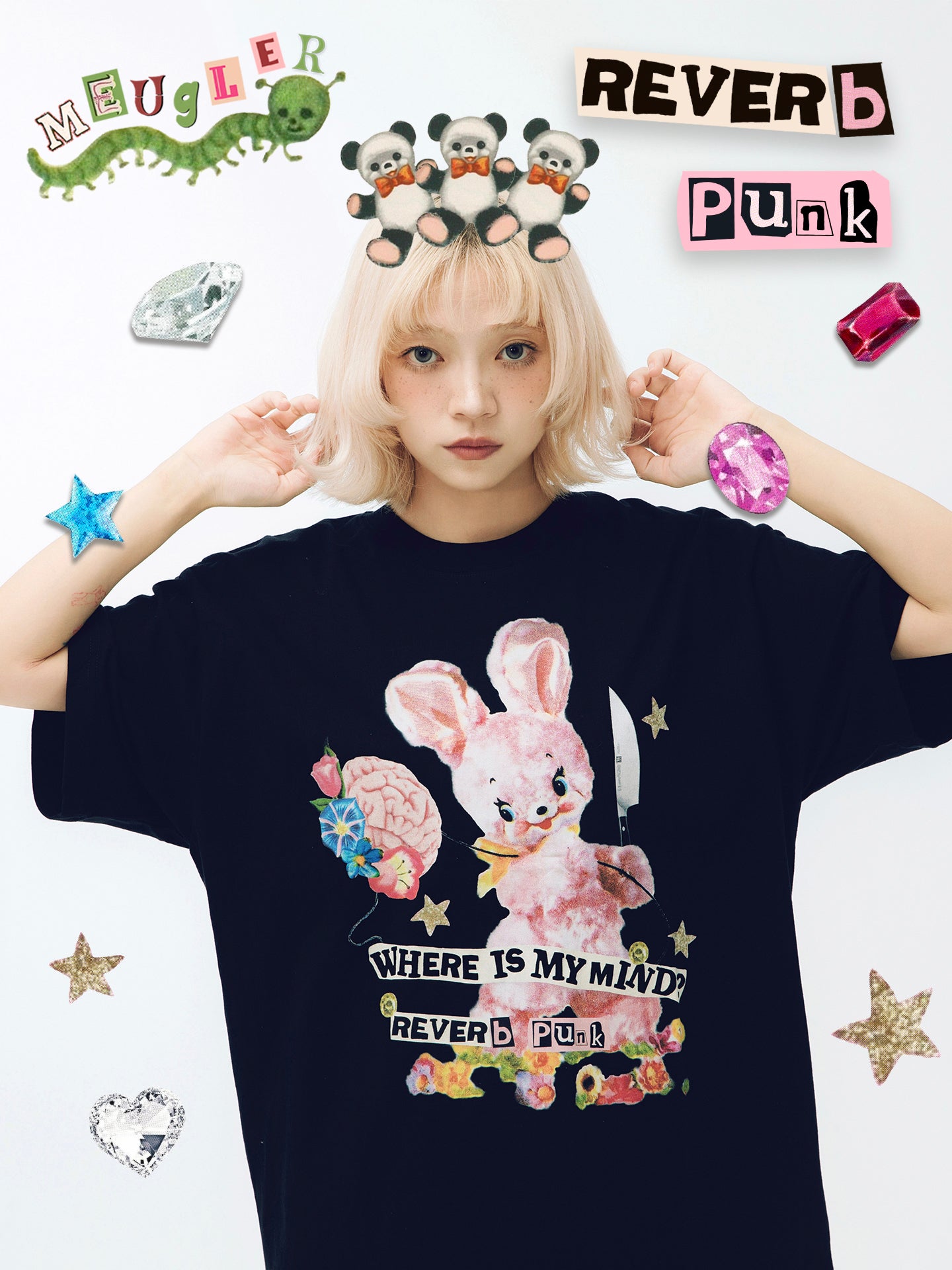 Meugler – Kawaii Patchwork Punk Doll T-Shirt tshirt Meugler
