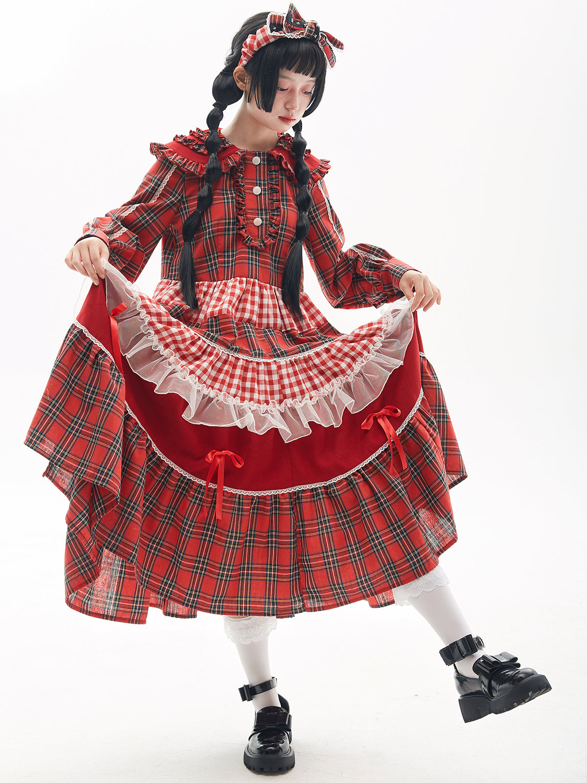 SOS MEME CLUB - Showa Christmas Red Doll Collar Dress dress SOS MEME CLUB