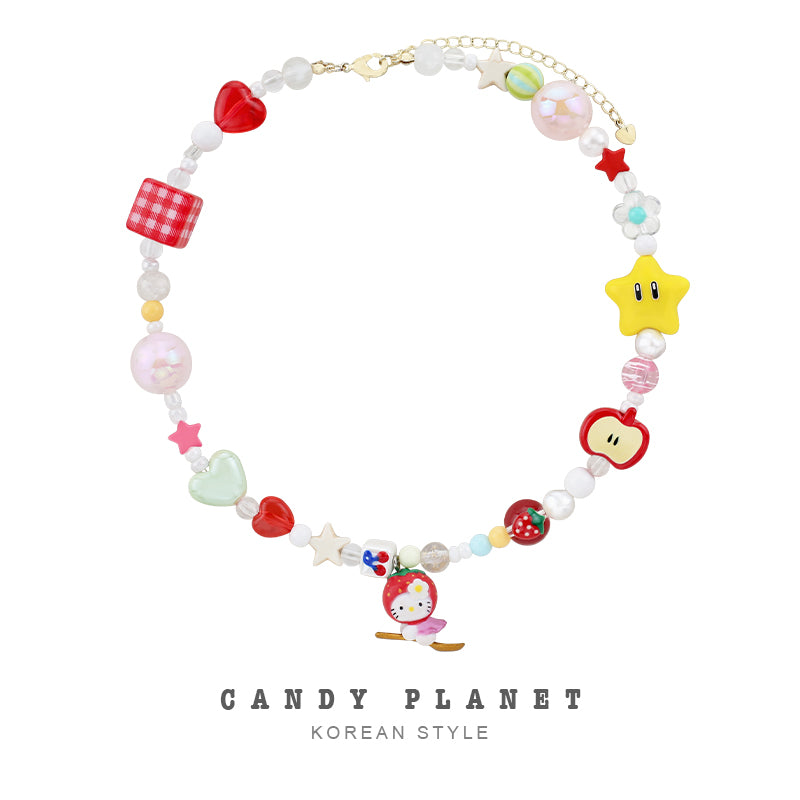 Candy Planet - Decora Kei Strawberry Kitty Beaded Necklace necklace candy planet