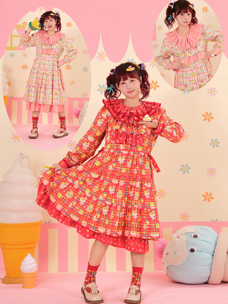 NIKKOU - Red Kawaii Removable Collar Dress dress Nikkou home