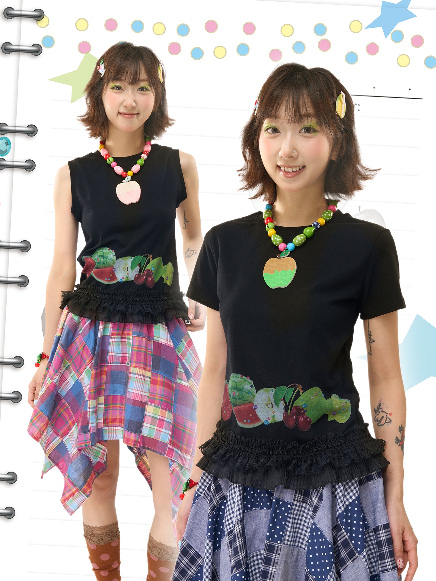 FRUITS “Sweet‑Dream” Black Lace‑Hem Series | T‑Shirt or Sleeveless Vest tshirt Fruits