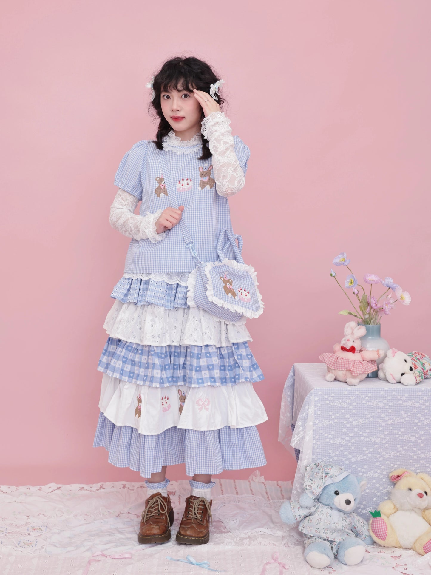SemenCoicis Sweet Bear Embroidered Skirt | Kawaii Layered Cotton Lace Skirt skirt SemenCoicis