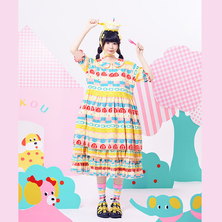 NIKKOU Home Dress Printed Cake Dress Cute Japanese Showa Style Fun and Youthful M NIKKOU Home Dress Printed Cake Dress Cute Japanese Showa Style Fun and Youthful M