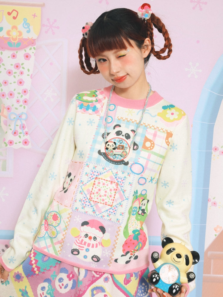 Lutra Jump Sweater Panda Snowflake Sweater Cartoon Vintage Round Neck Base Layer sweater Lutra Jump