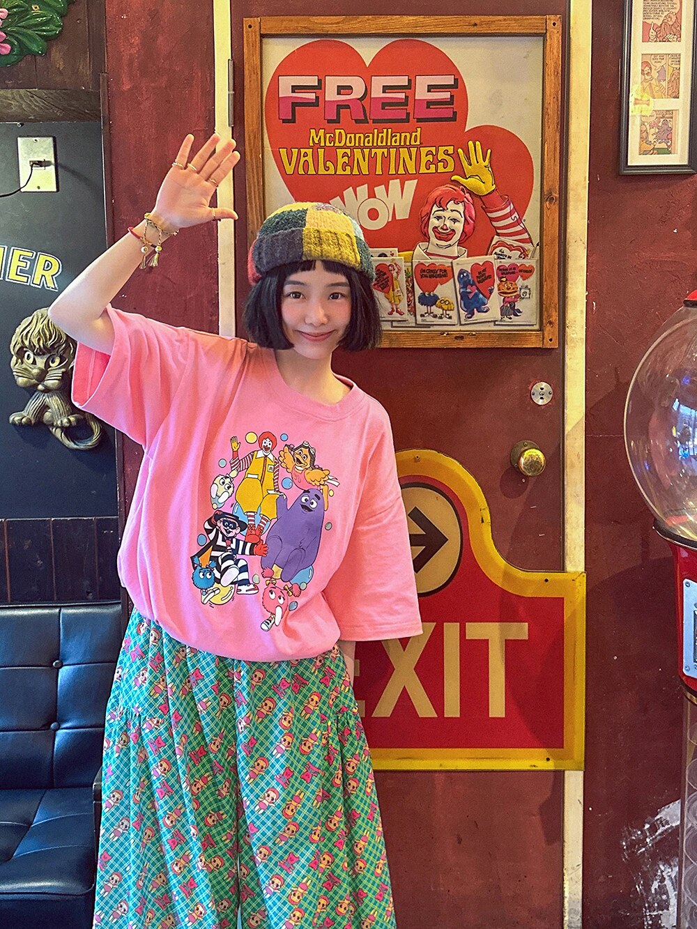 zzzサイズ26 Pink Cartoon Oversized Cotton Tee – made in zzz – Land Decora