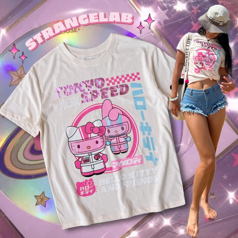 Strangelab – Y2K Holographic Kitty Tee in Sweet & Spicy Millennium Style tshirt strangelab