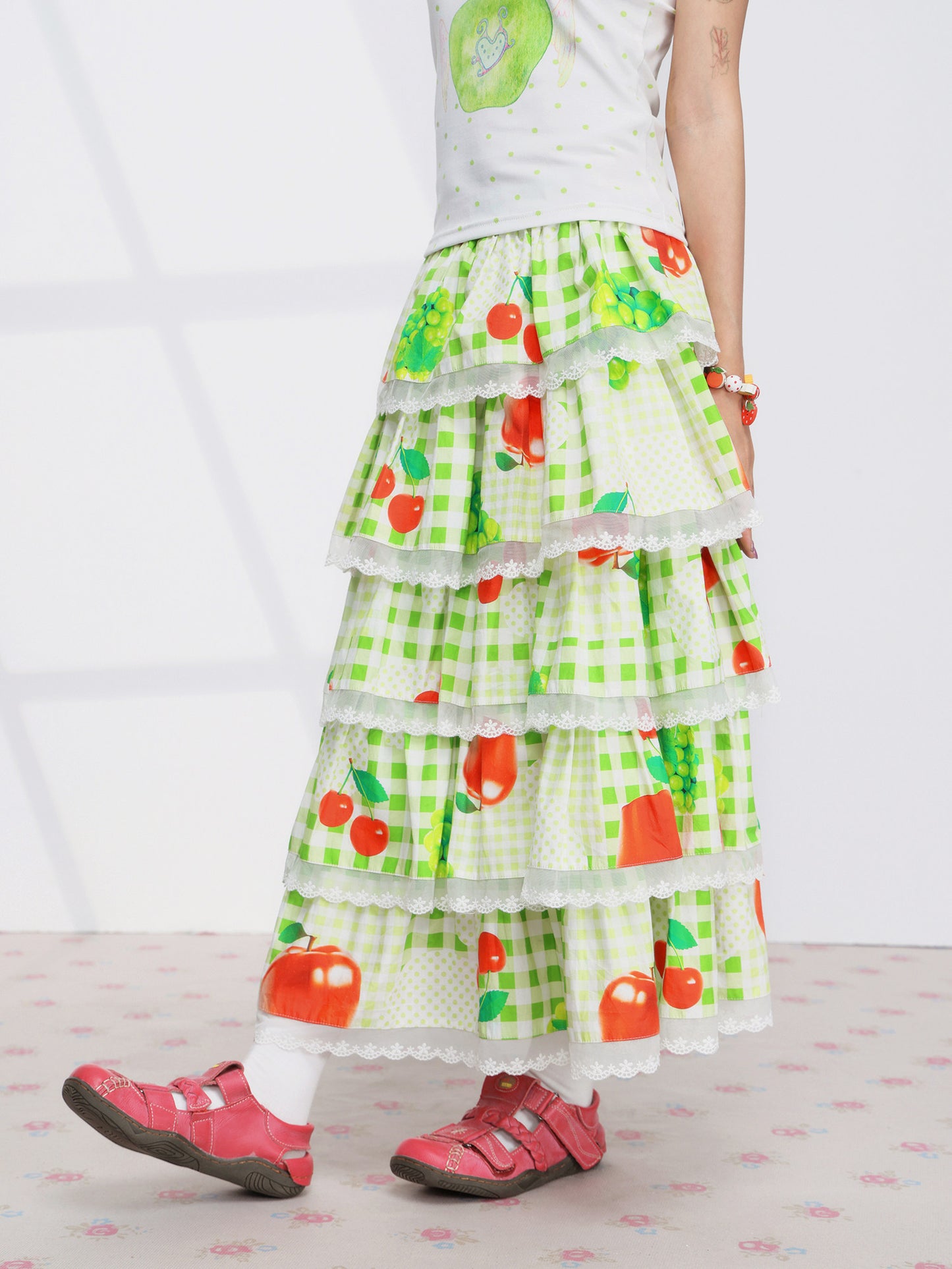 FRUITS - Fruit Plaid Tiered Skirt skirt Fruits