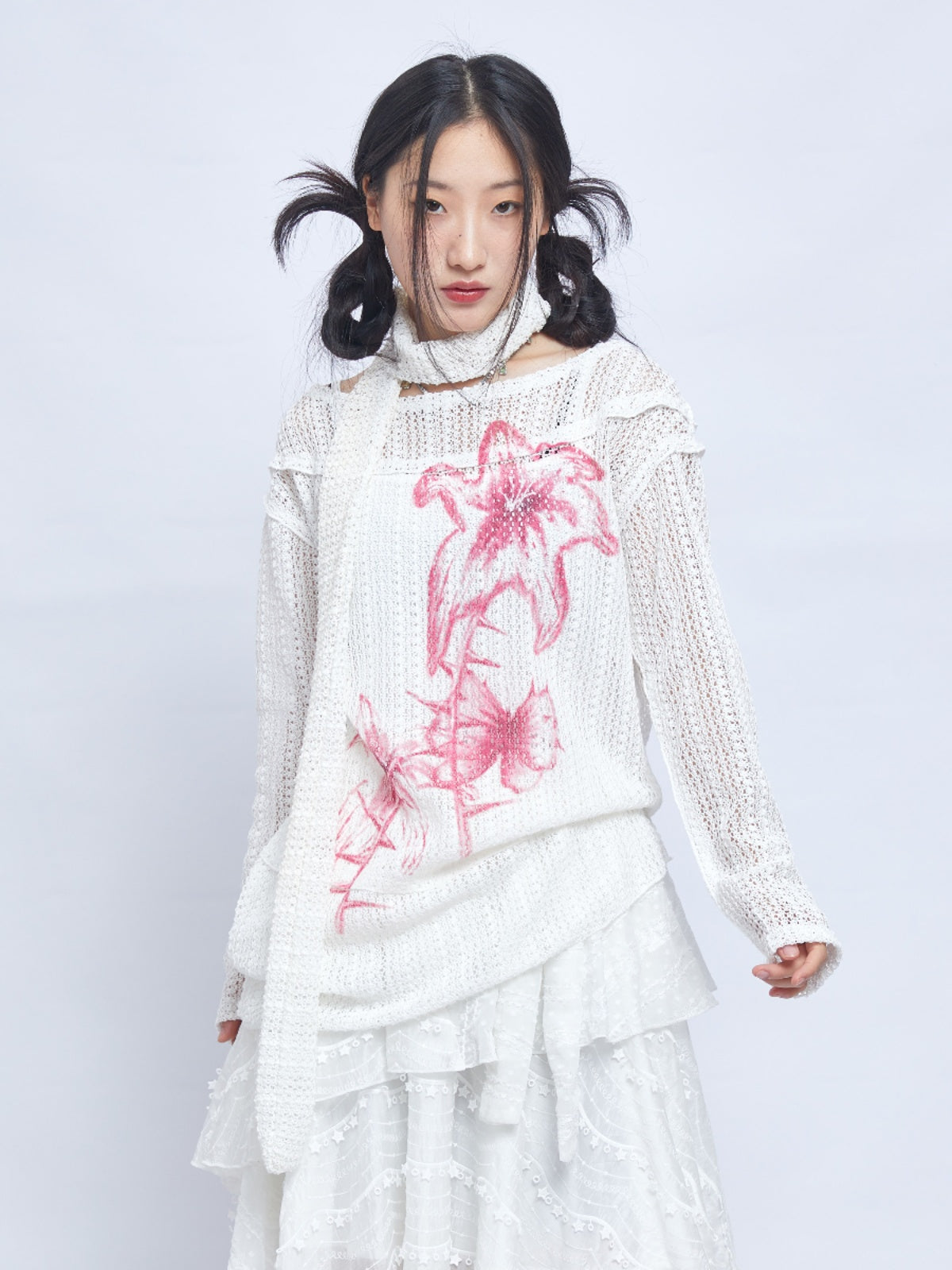 Harajuku Sweatshirt Beige Hollow-out Sweatshirt Printed Sweatshirt Casual Sweatshirt sweater Moon Meadow