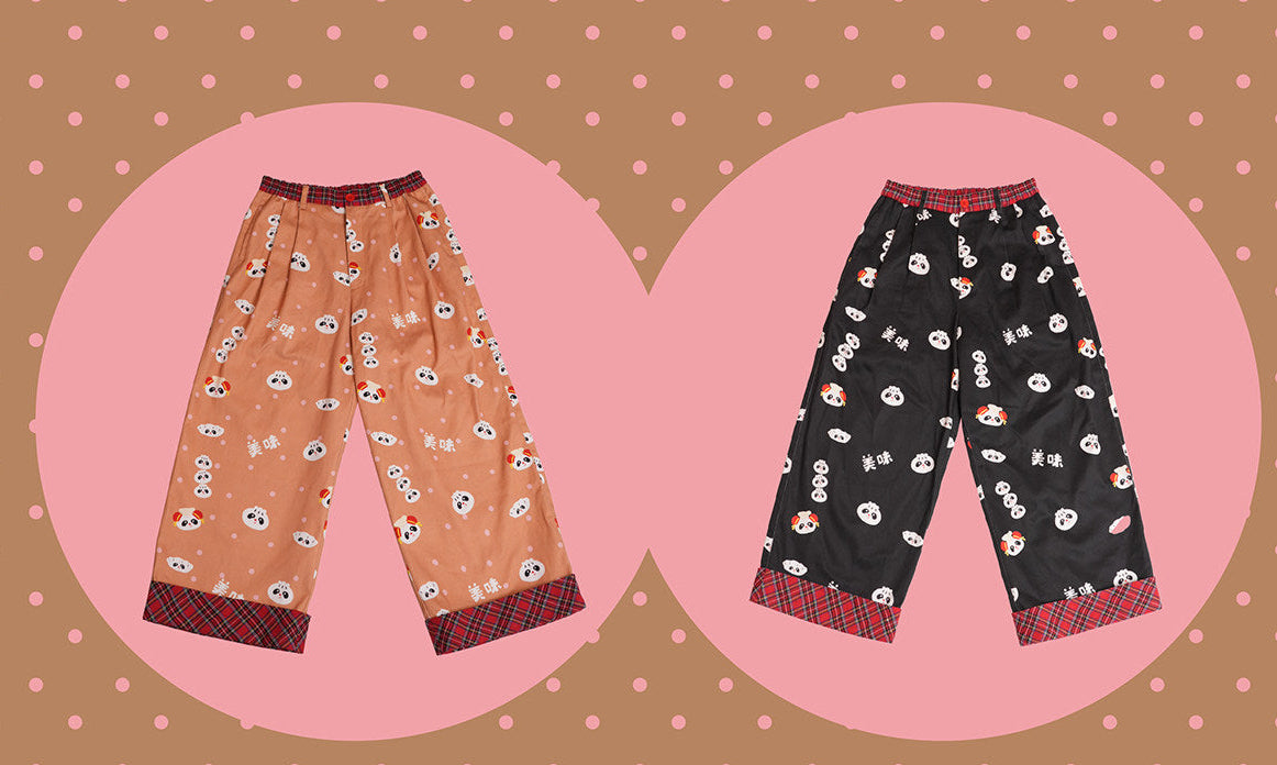 NIKKOU - Panda Bun Print Wide-Leg Pants pants Nikkou home