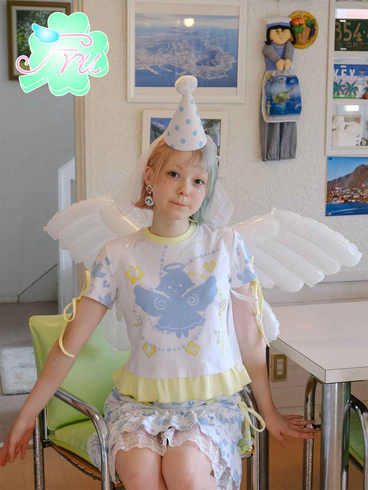 frufru White Angel Print T-Shirt – Cute Summer Cotton Tee tshirt frufru