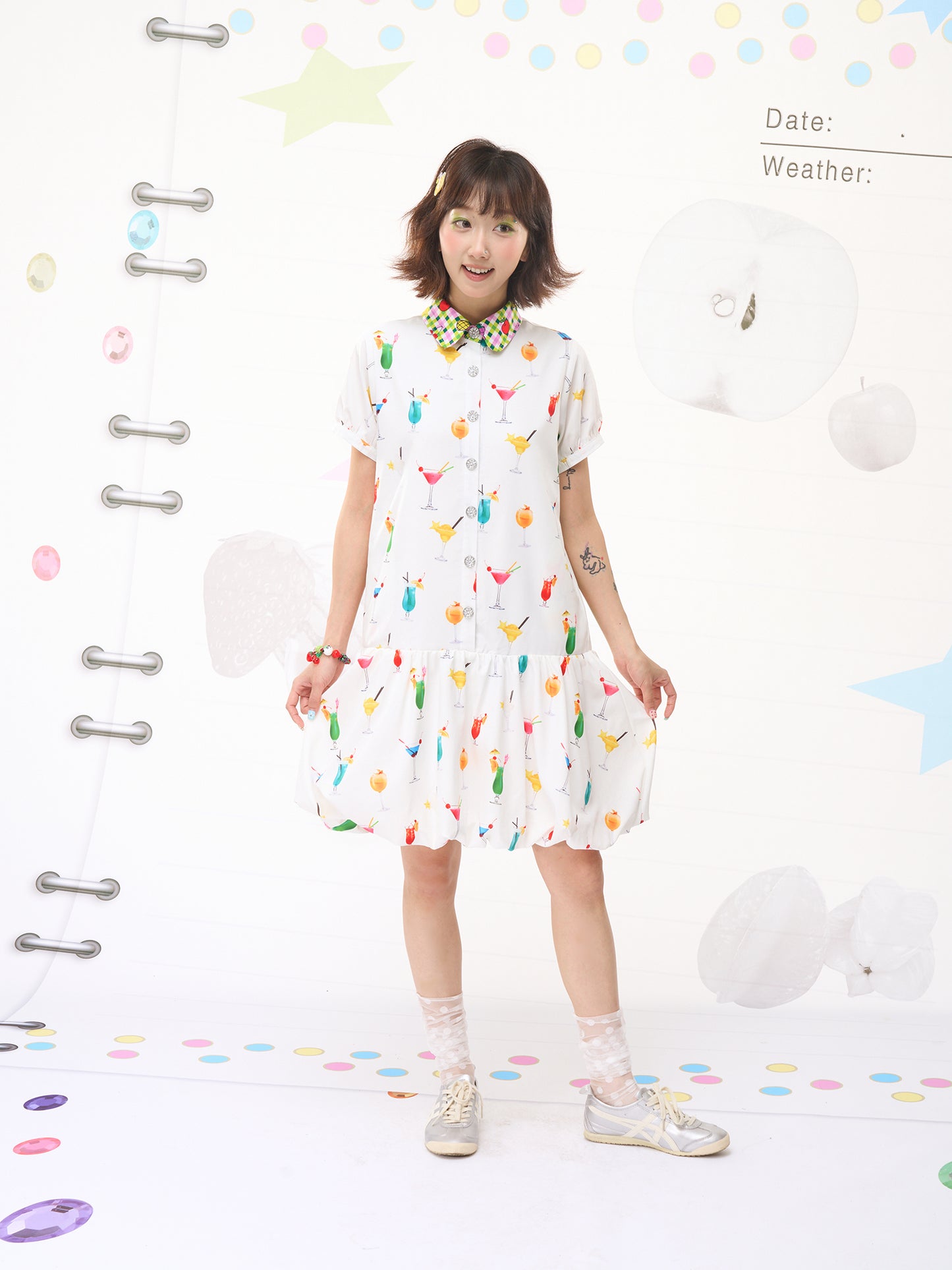 FRUITS Bubble Drink Summer Dress | Original Soda Shirt-Collar Dress dress Fruits
