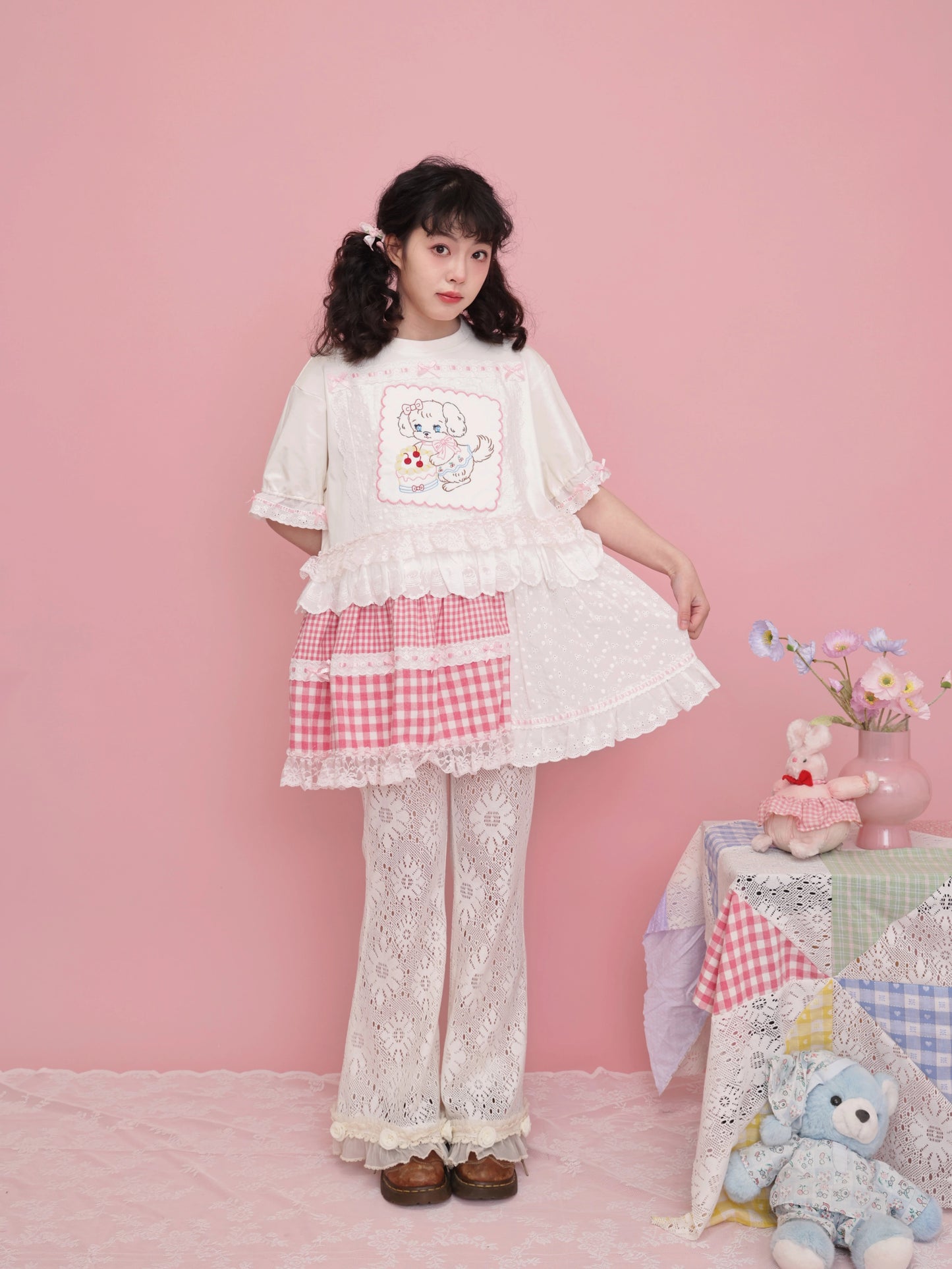 SemenCoicis Pants Sweet Cotton Pants Rose Versatile Lace Border Pants pants SemenCoicis
