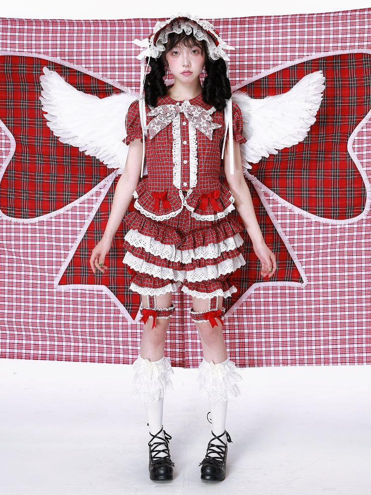 SOS MEME CLUB - Showa Red Plaid Pumpkin Shorts shorts SOS MEME CLUB
