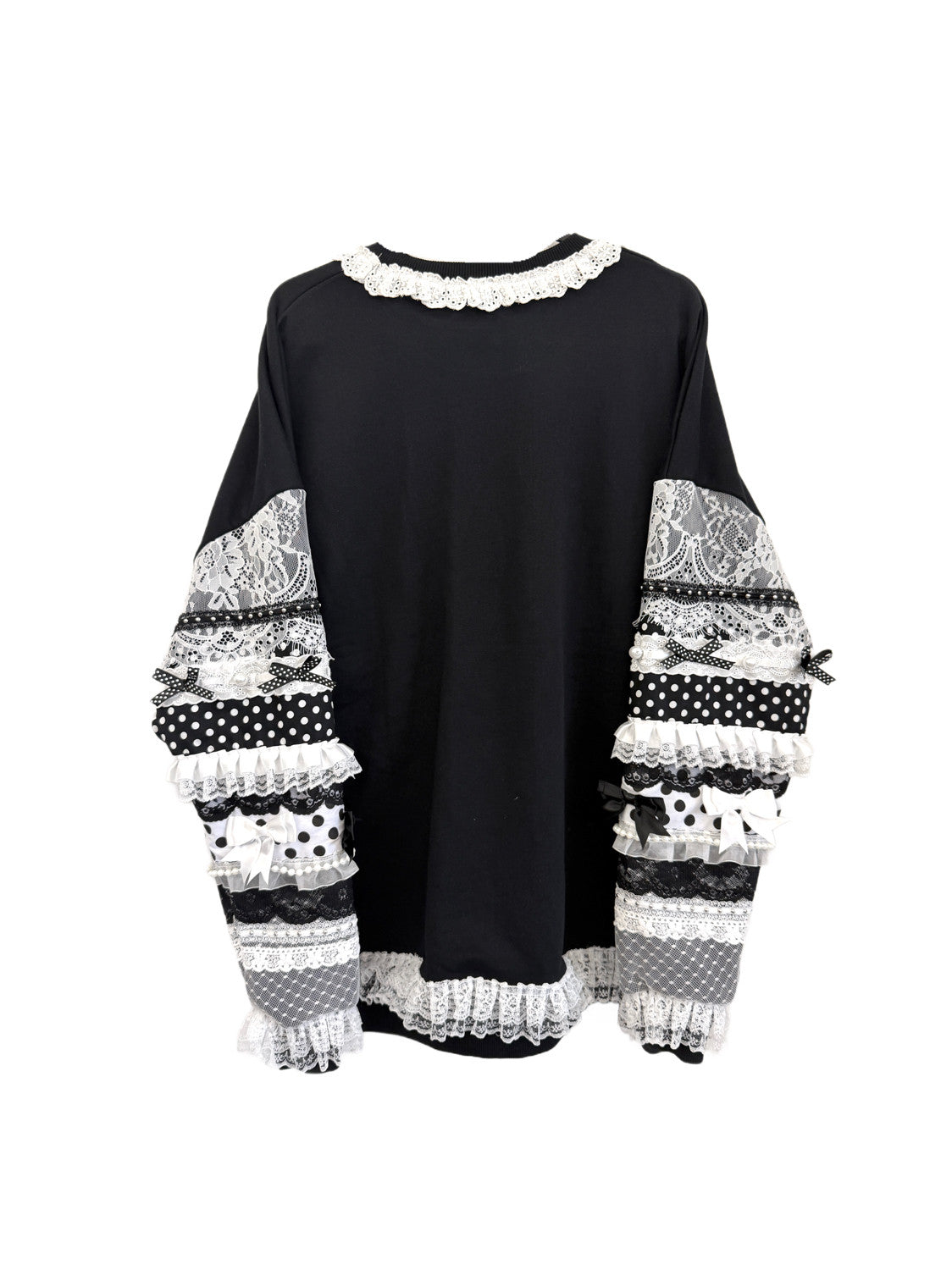 Red Devil - Lace Patchwork Bow Black Sweatshirt sweatshirt Red Devil