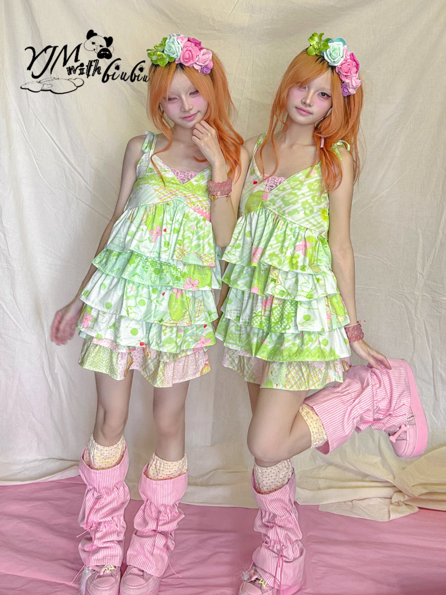 YJM with biubiu - Kawaii Ruffle Tiered Cami Dress