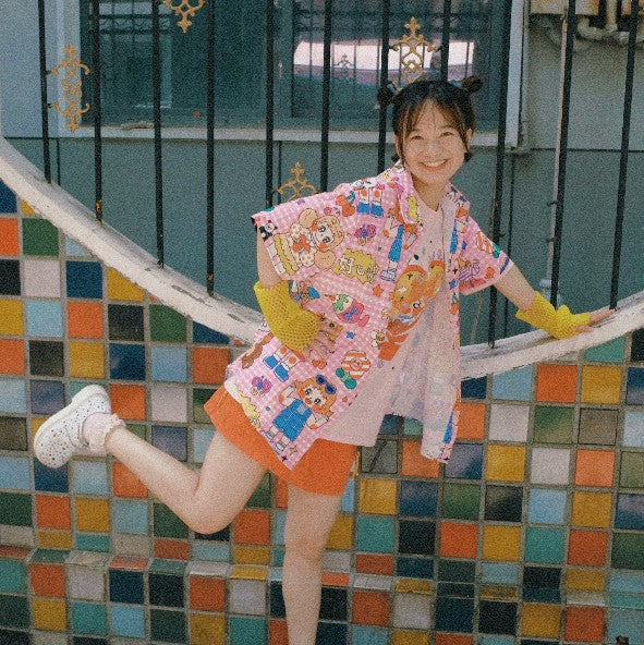 MooYo - Kidcore Pink Plaid Shirt Loose Fit shirt MOOYO