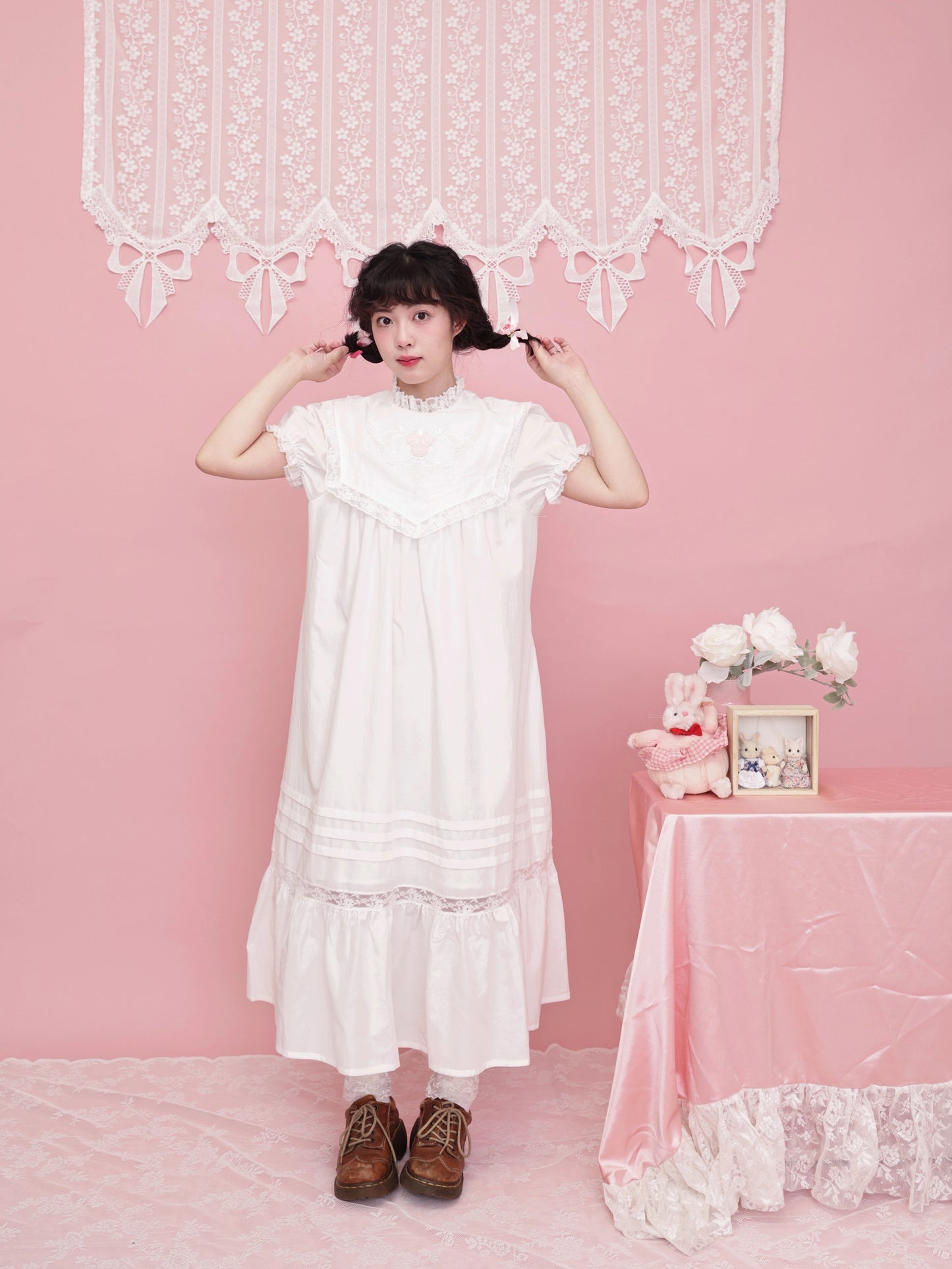 SemenCoicis - Vintage Floral Embroidered Pleated White Dress Retro Girl Style dress SemenCoicis