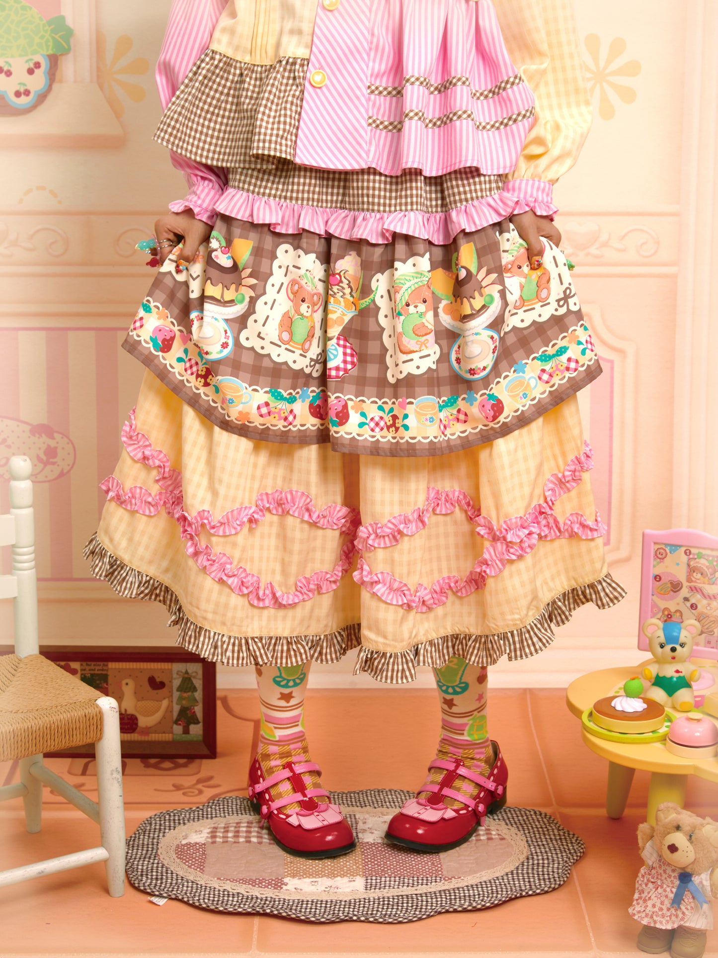 Lutra Jump - Decora Kei Plaid Print Layered Lace Cake Skirt skirt Lutra Jump
