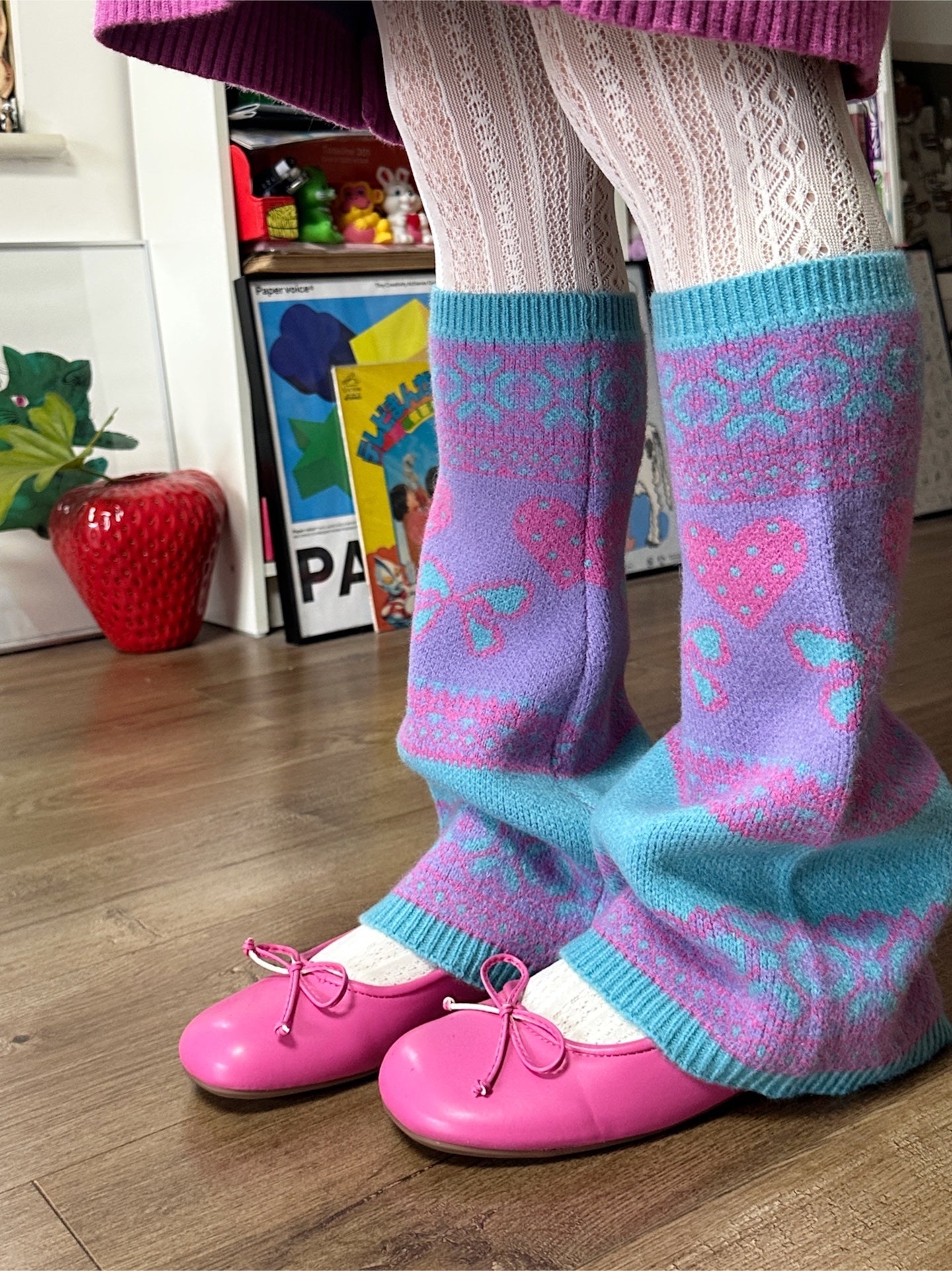bunnybunnygun - Y2K Retro Soft Girl Heart Pattern Warm Leg Warmers leg warmmers bunnybunnygun