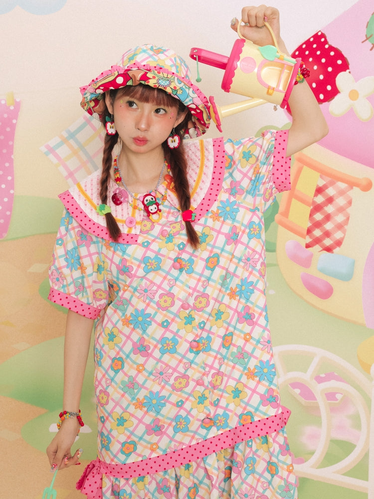 Lutra Jump Dress Large Collar Floral Dress Cute Short Sleeve Dress dress Lutra Jump