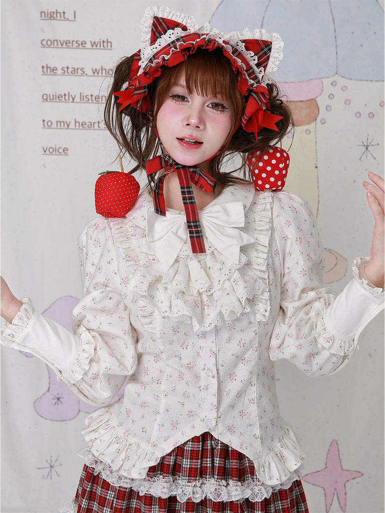 SOS MEME CLUB - Kawaii Blouse White Floral Lolita Shirt blouse SOS MEME CLUB