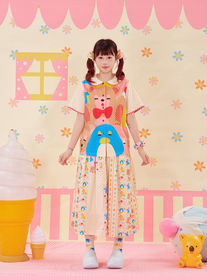 NIKKOU - Color Print Doll Shirt shirt Nikkou home
