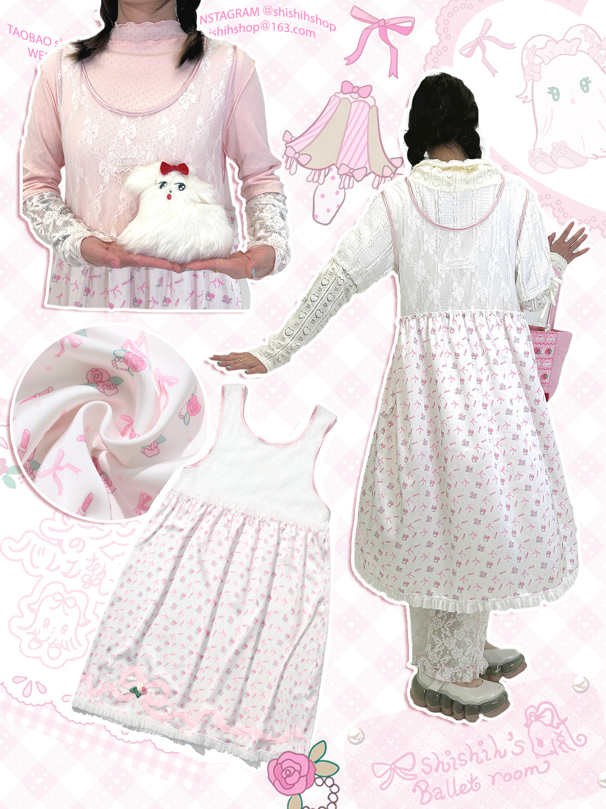 Shishihshop Sleeveless Dress | Harajuku Ribbon Lace Overlay Dress dress shishihshop