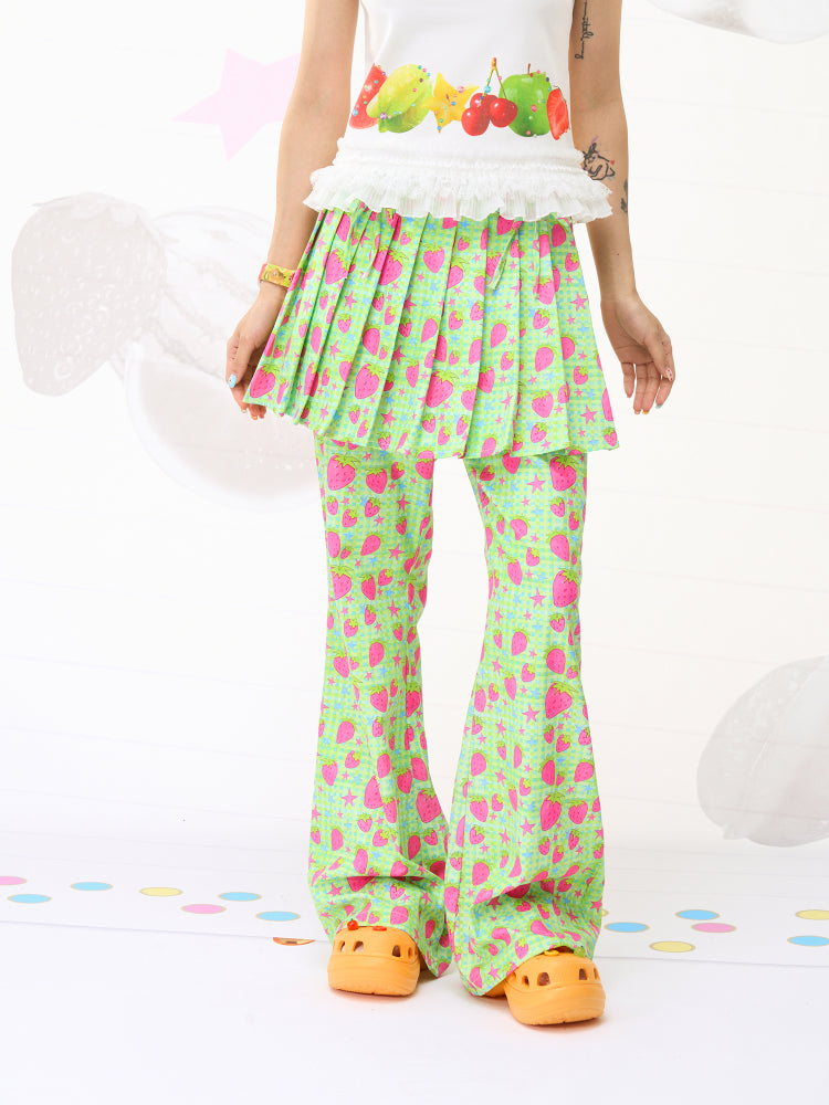 FRUITS Strawberry‑Art Pleated Skort | Decora Green Pants pants Fruits