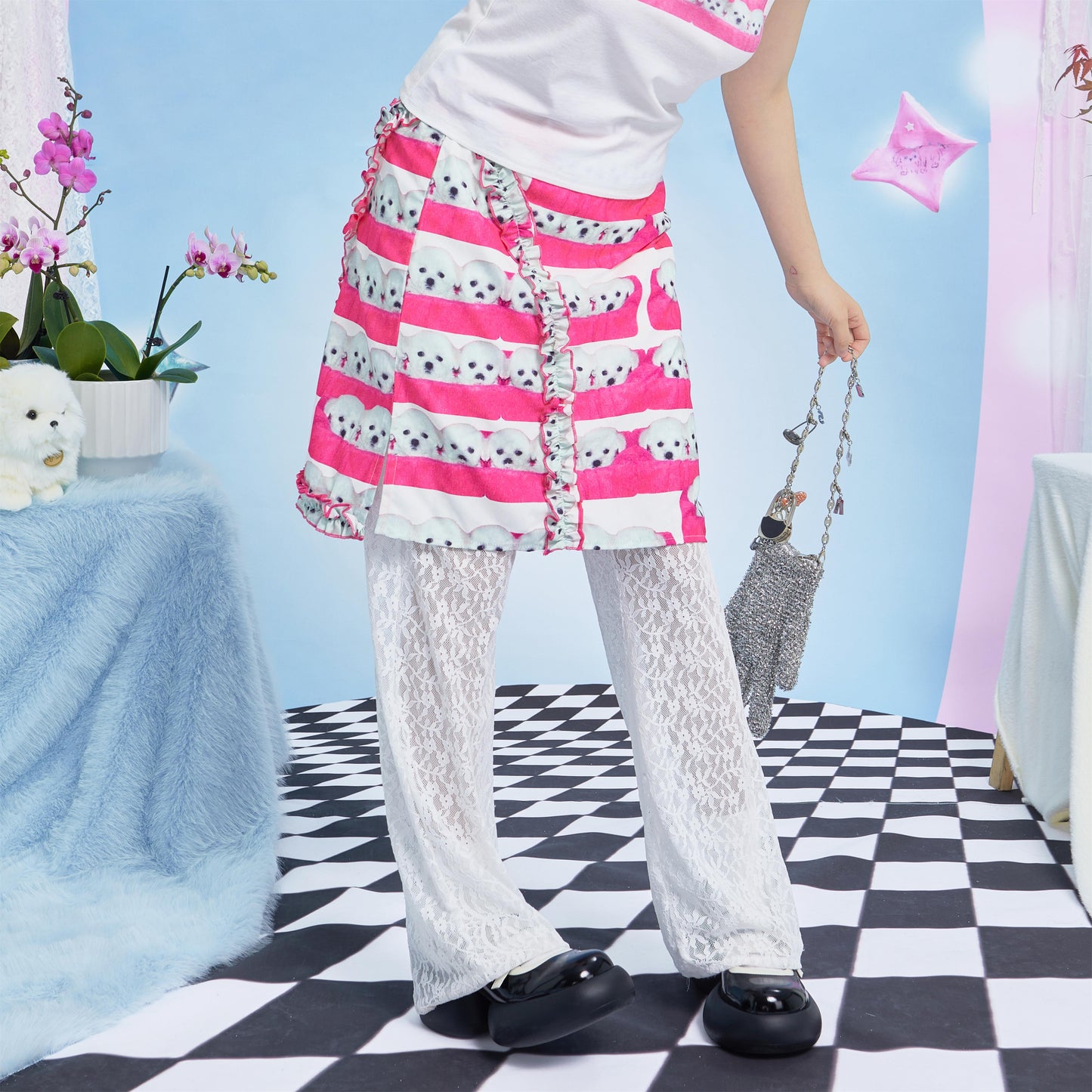 Harajuku Skirt Pink Dog Print Skirt Cute Summer A-Line Skirt SKIRT Moon Meadow