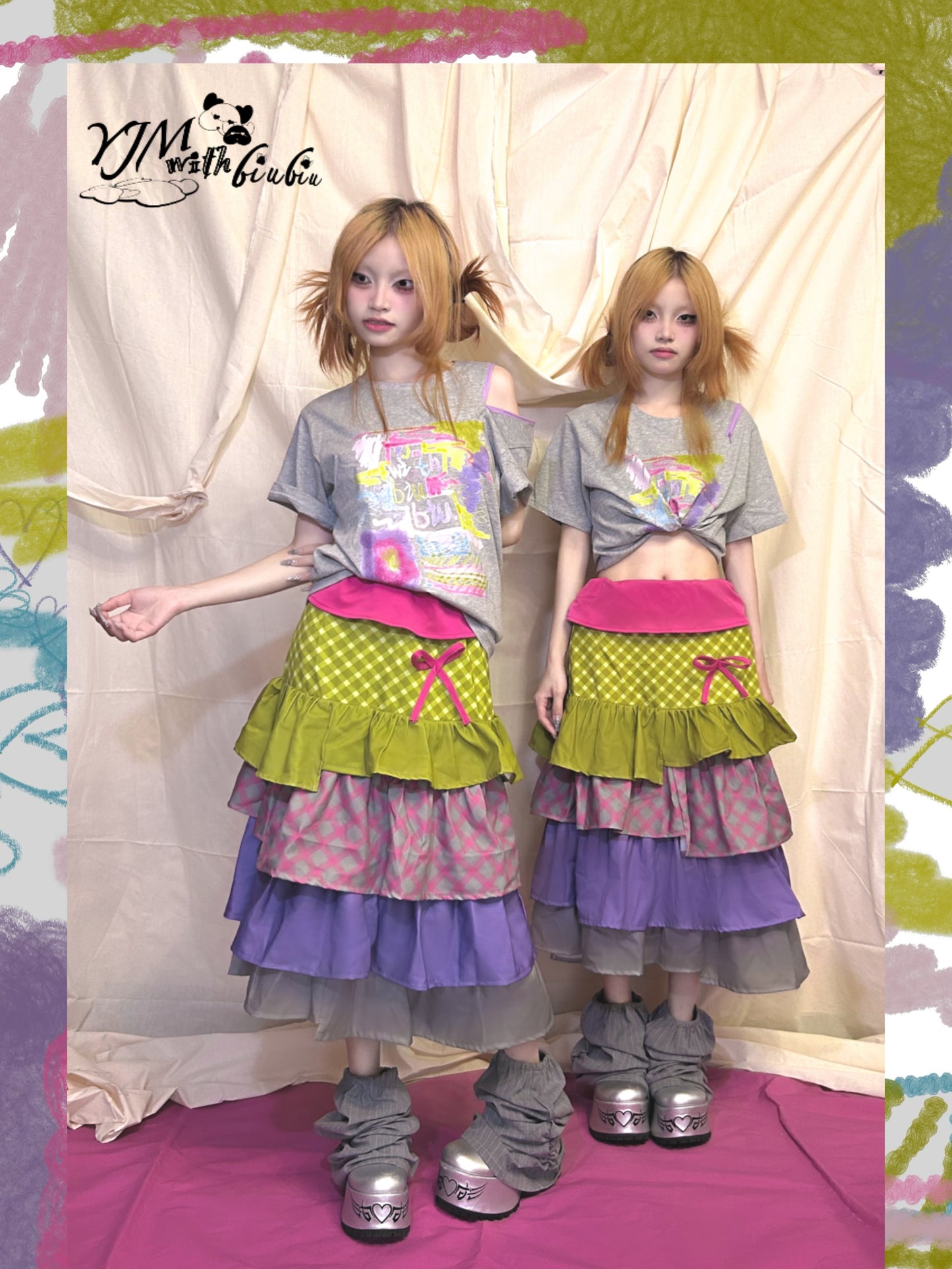 YJM with biubiu Cement Matcha Cake Layered Skirt – Harajuku Y2K Irregular Midi Skirt SKIRT YJM with biubiu