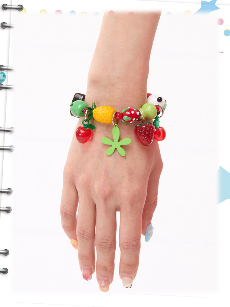 FRUITS Panda & Fruit Bracelet | Glass Bead Stretch Bracelet bracelet Fruits