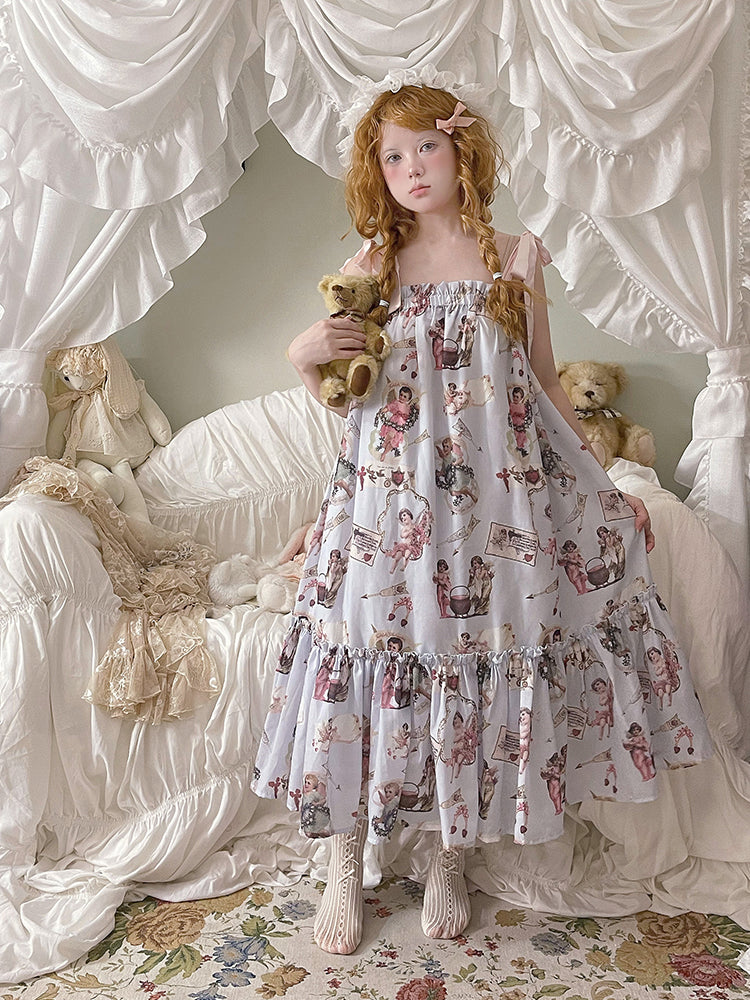 Labeau - Kawaii Ruffle Print Ribbon Strap Dress dress Labeau