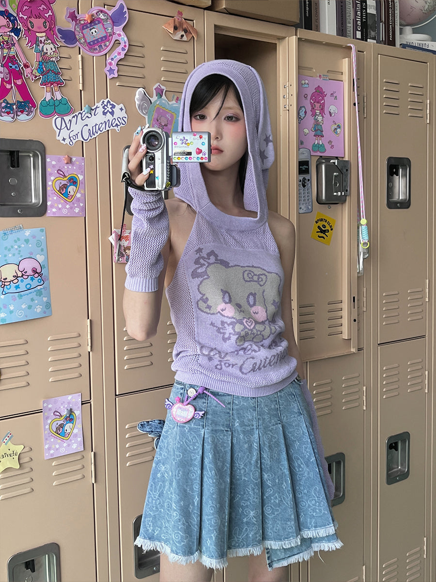Hashtag DDD - Y2K Angel Denim Pleated Mini Skirt skirt Hashtag DDD