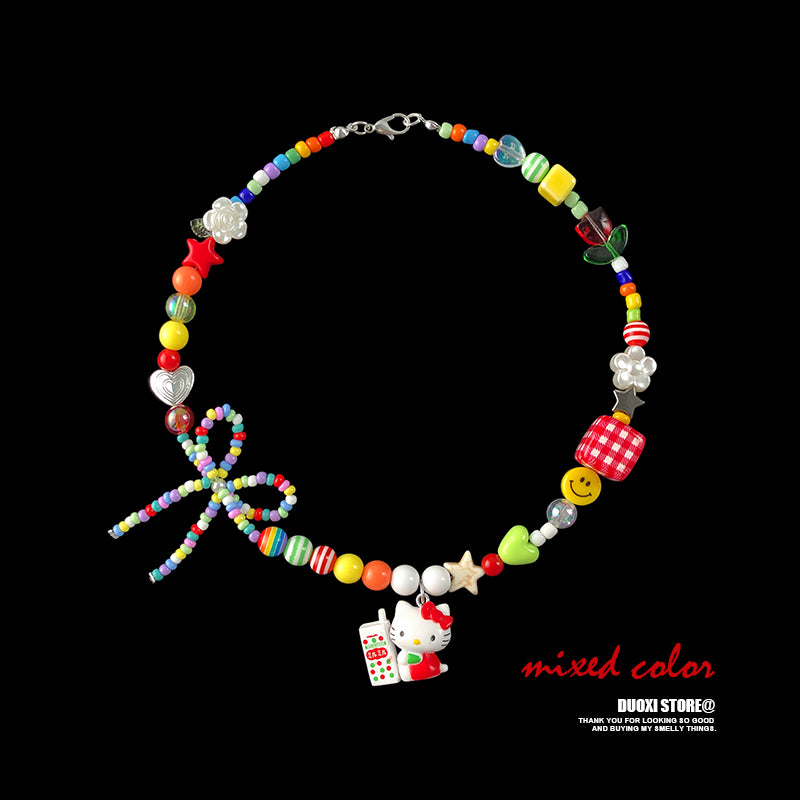 DuoXi - Kawaii Necklace HelloKitty Bow Beaded Choker necklace DuoXi