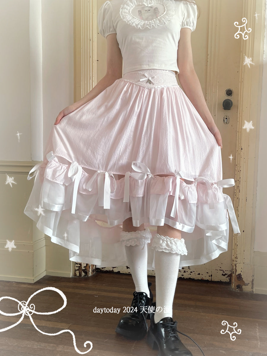 Harajuku Skirt Irregular Pink Skirt Plaid Lace Patchwork Long Skirt skirt daytoday everyday institute