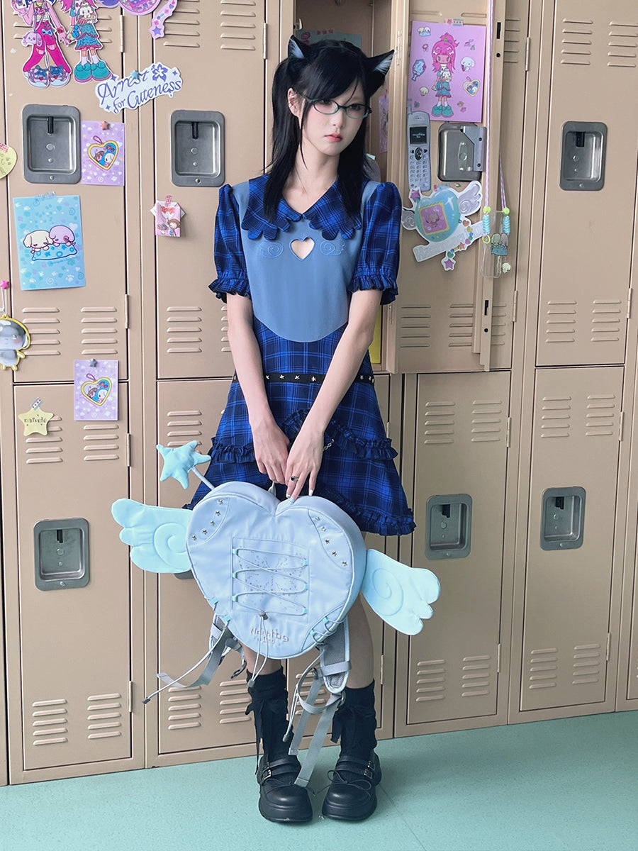Hashtag DDD - Y2K Blue Plaid Dress | Land Decora Hashtag DDD - Y2K Blue Plaid Dress | Land Decora